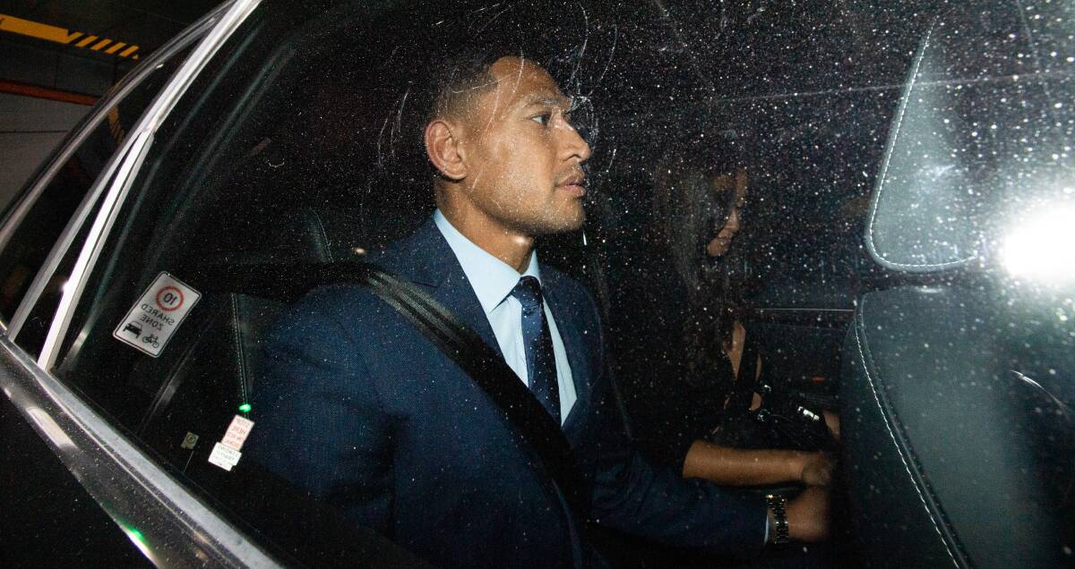 Wallabies star Israel Folau leaves a Code of Conduct hearing on Tuesday. Picture: AAP