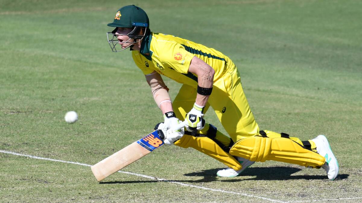 Steve Smith of the Australia XI in action during the One-Day cricket practice match against New Zealand. Picture: AAP