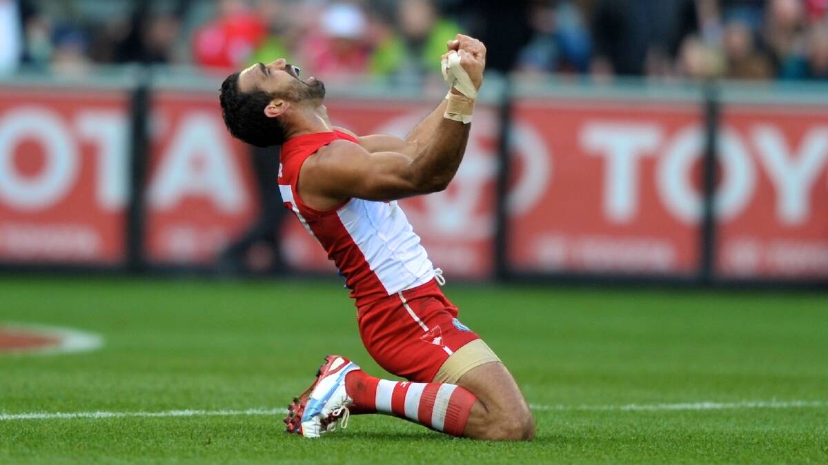 Sydney captain Adam Goodes at the end of the 2012 grand final. Picture: Wayne Taylor
