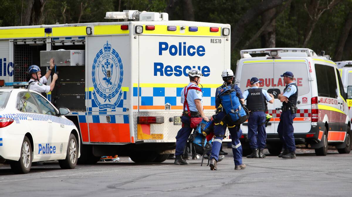 Police and paramedics at Mt Keira on Tuesday afternoon. Picture: Adam Mclean.