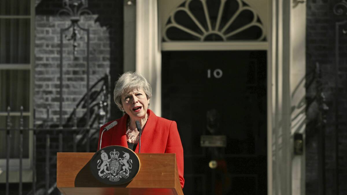 Britain's Prime Minister Theresa May announces she'll quit as UK Conservative leader on June 7. Picture: AP