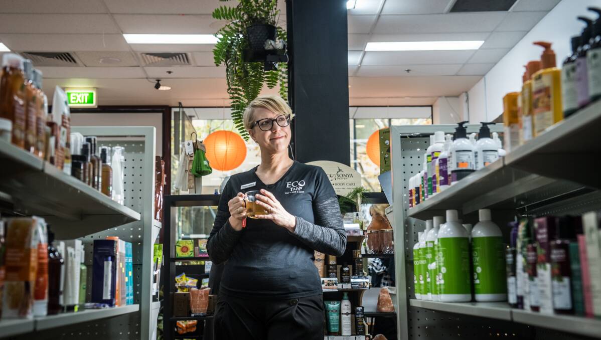 Birdie Walker, owner of Natural Selection Health Foods in Canberra's city centre, says business conditions worsened late last year. Picture: Karleen Minney.