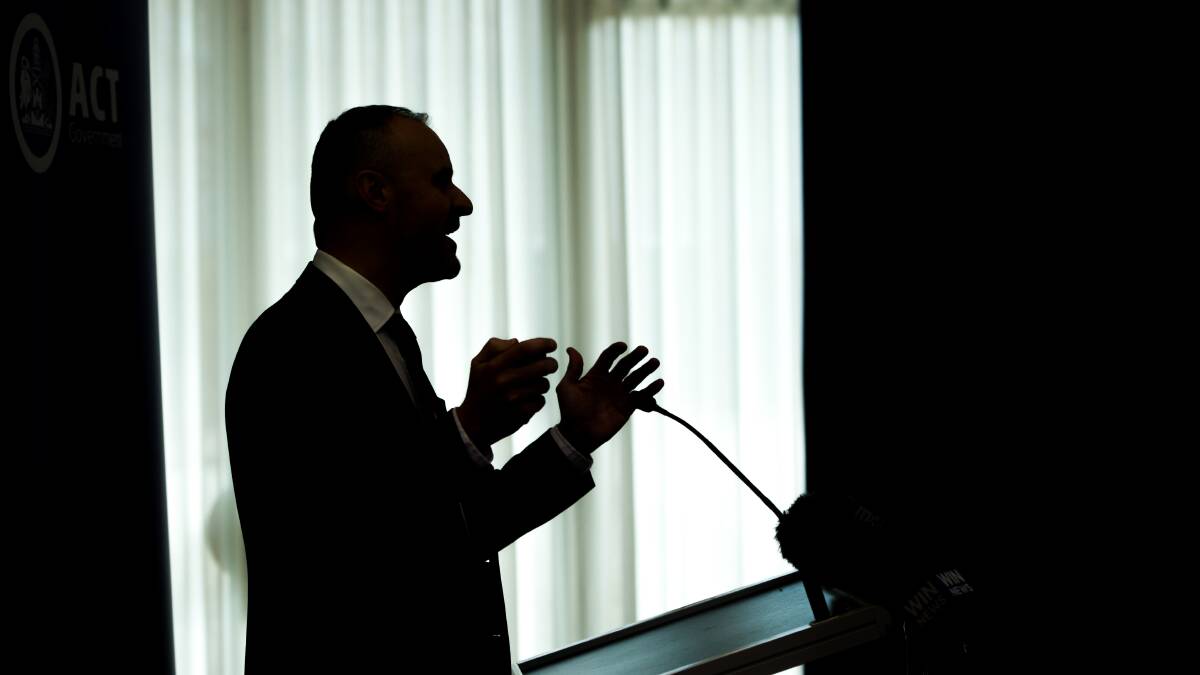 ACT Chief Minister Andrew Barr delivering the 2019 ACT budget. Picture: Karleen Minney