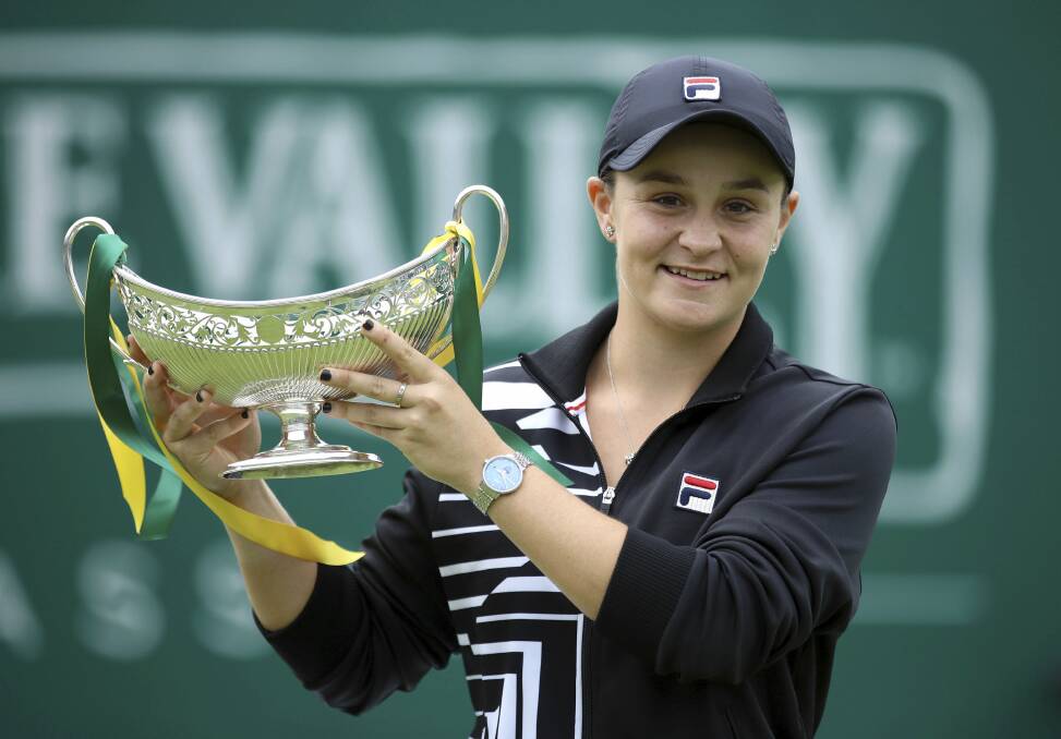 Australia's Ashleigh Barty poses with the trophy after winning the Nature Valley Classic in Birmingham. Picture: AP