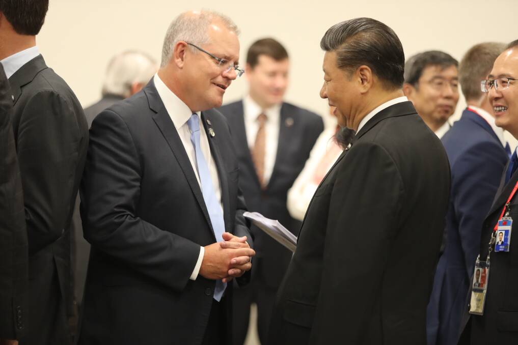 Australian Prime Minister Scott Morrison meets with President Xi Jinping during the G20 in Osaka. Picture: Adam Taylor