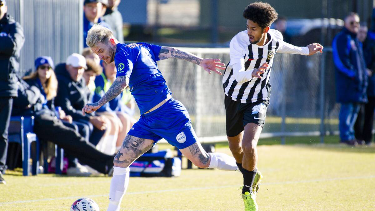 Gungahlin United's Tom McLachlan, Michael John and Jeremy Habtemariam (pictured) will face their former side Canberra Olympic in a preliminary final clash. Picture: Jamila Toderas