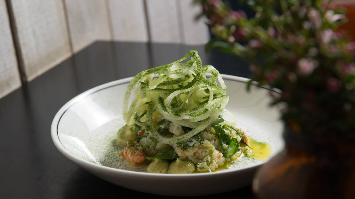 Spanner crab salad with pistachio mayonnaise, apple and herbs. Picture: Elesa Kurtz