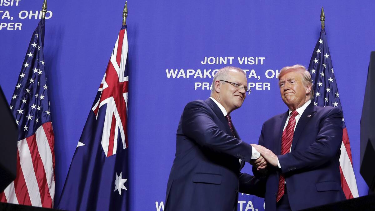 Prime Minister Scott Morrison and President of the United States Donald Trump. Picture: Alex Ellinghausen