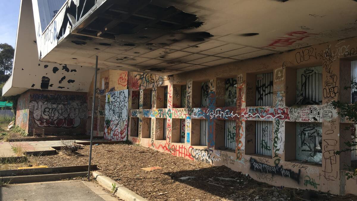 The charred, vandalised and abandoned former Salvation Army building in Dickson