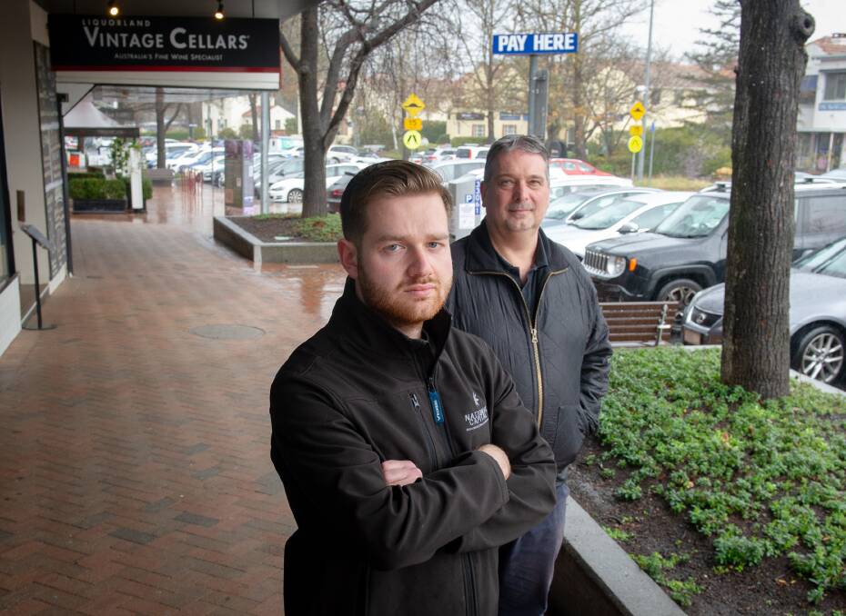 John-Paul Romano, owner of Italian Brothers, and Manny Notaras, owner of Caphs, say the area is being unfairly targeted by parking officers, impacting on businesses. New figures show the area received the most infringements. Picture: Elesa Kurtz 