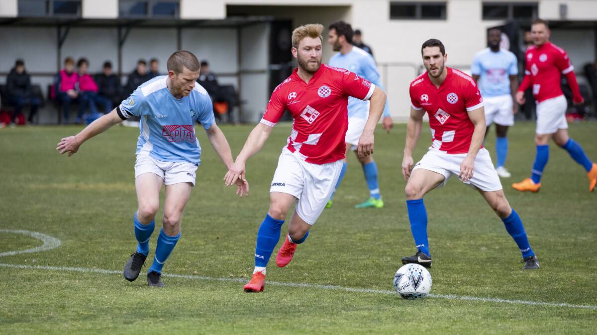Canberra Croatia's Kista Aimilio scored a game-changing penalty. Picture: Sitthixay Ditthavong