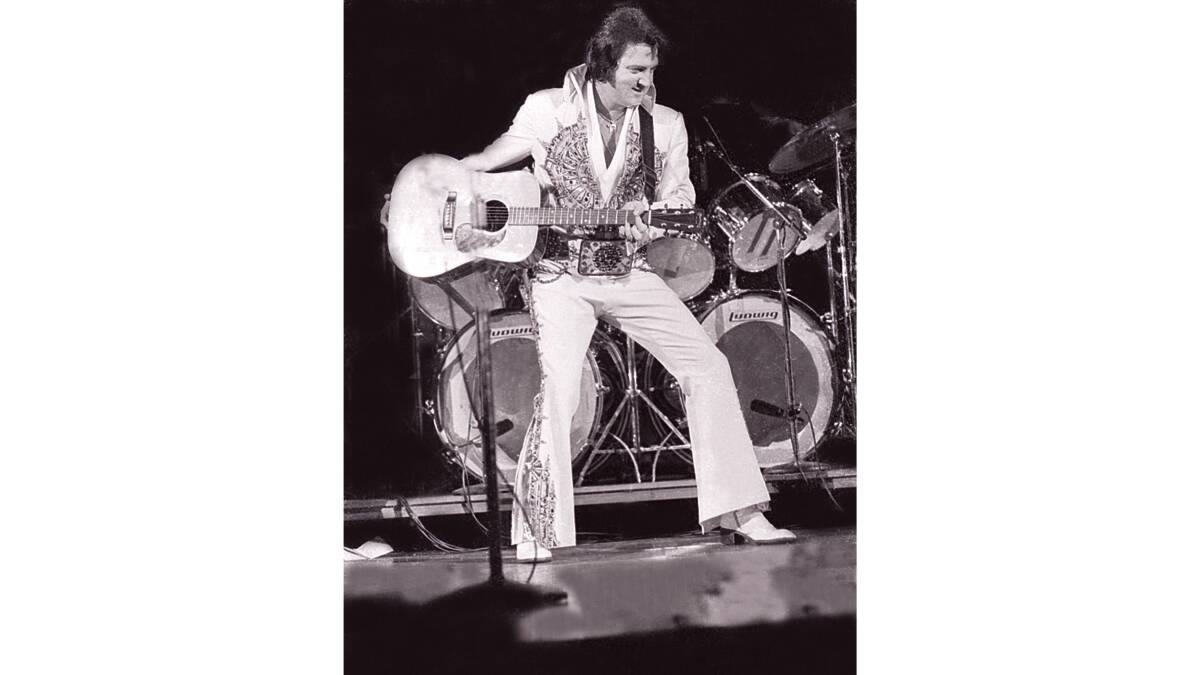 Elvis Presley performs in concert on April 27, 1977 in Milwaukee, Wisconsin. Picture Getty Images