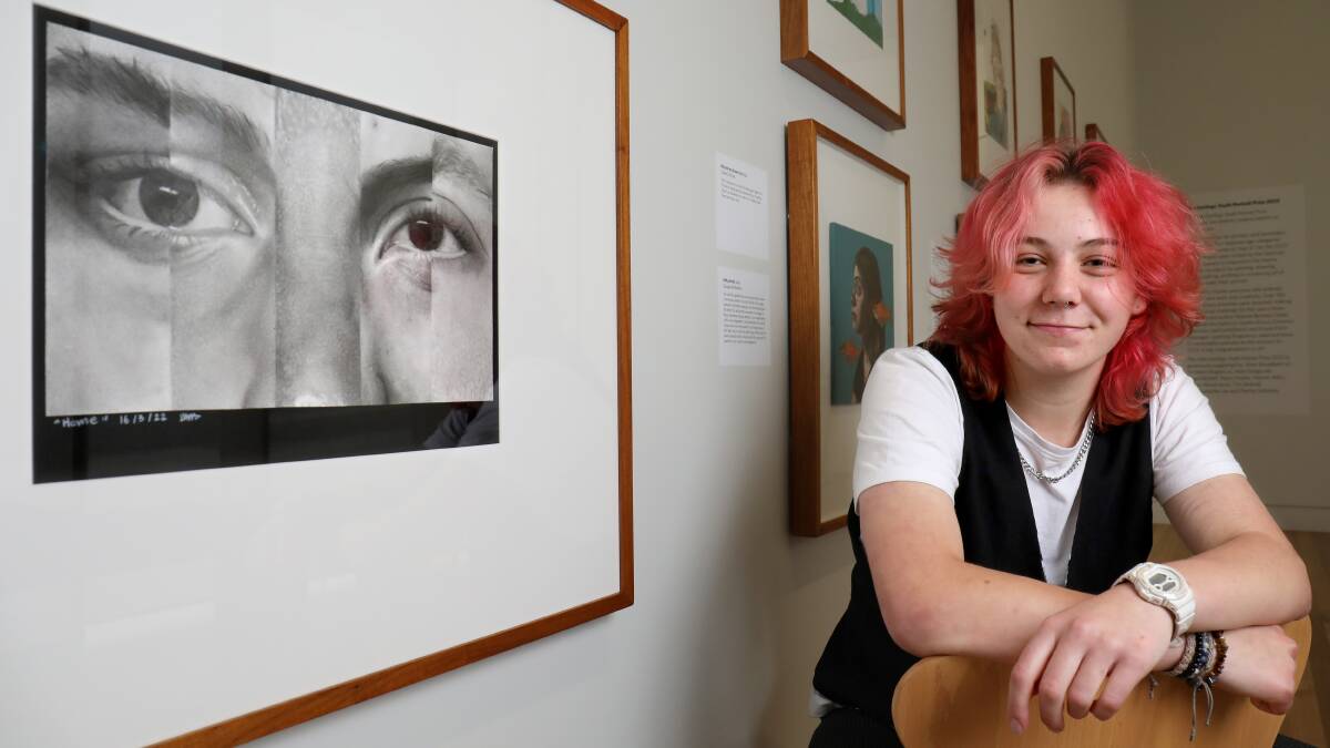 Malakaii Lewis, 17, with their work Home at the National Portrait Gallery. Picture by James Croucher