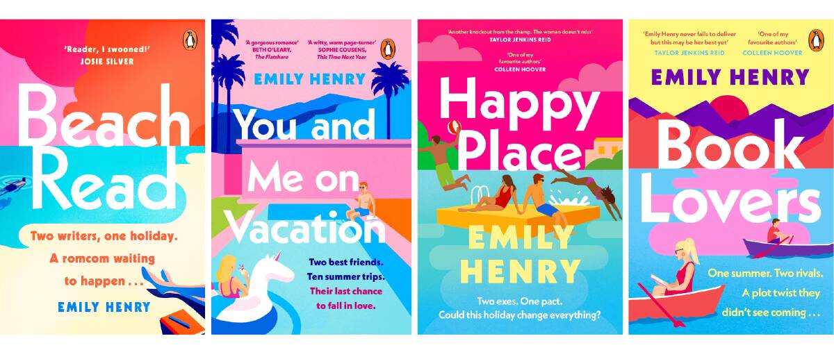 Emily Henry books featuring the designs of Holly Ovenden. Pictures supplied