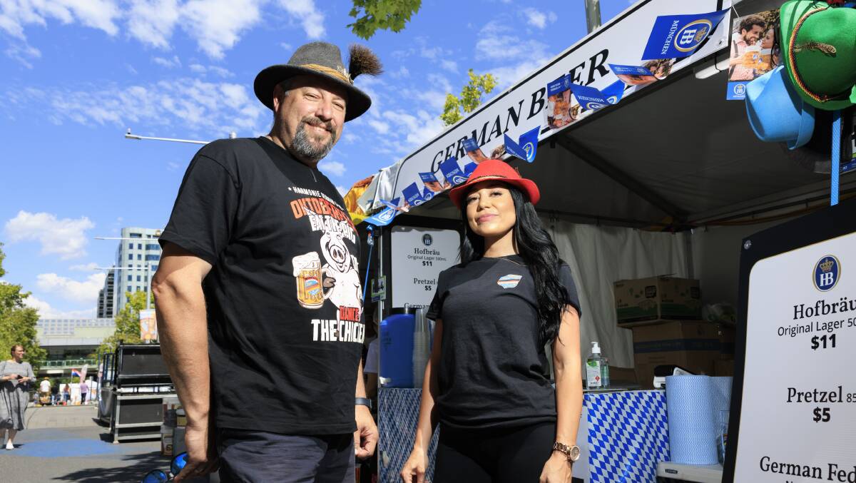 Harmonie German Club chief executive Paul Berger and venue manager Kat Church ahead of this year's National Multicultural Festival. Picture by Keegan Carroll