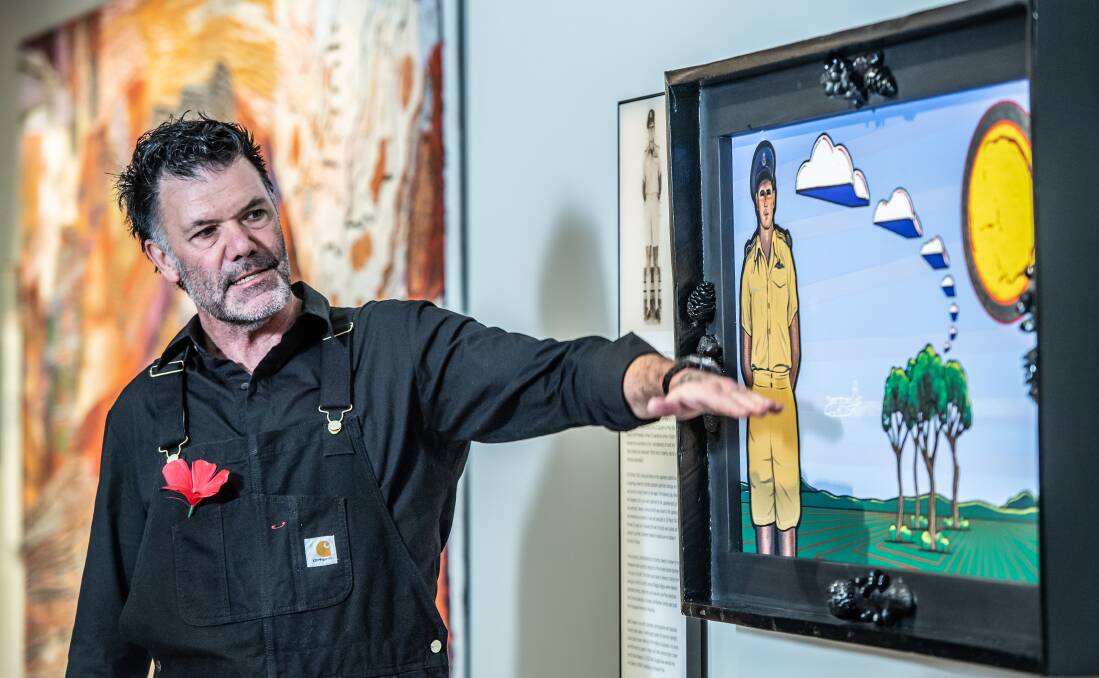 A new portrait of Flight Lieutenant William 'Bill' Newton painted by this year's Archibald Prize winner, Blak Douglas, has been gifted to the Australian War Memorial. Picture by Karleen Minney