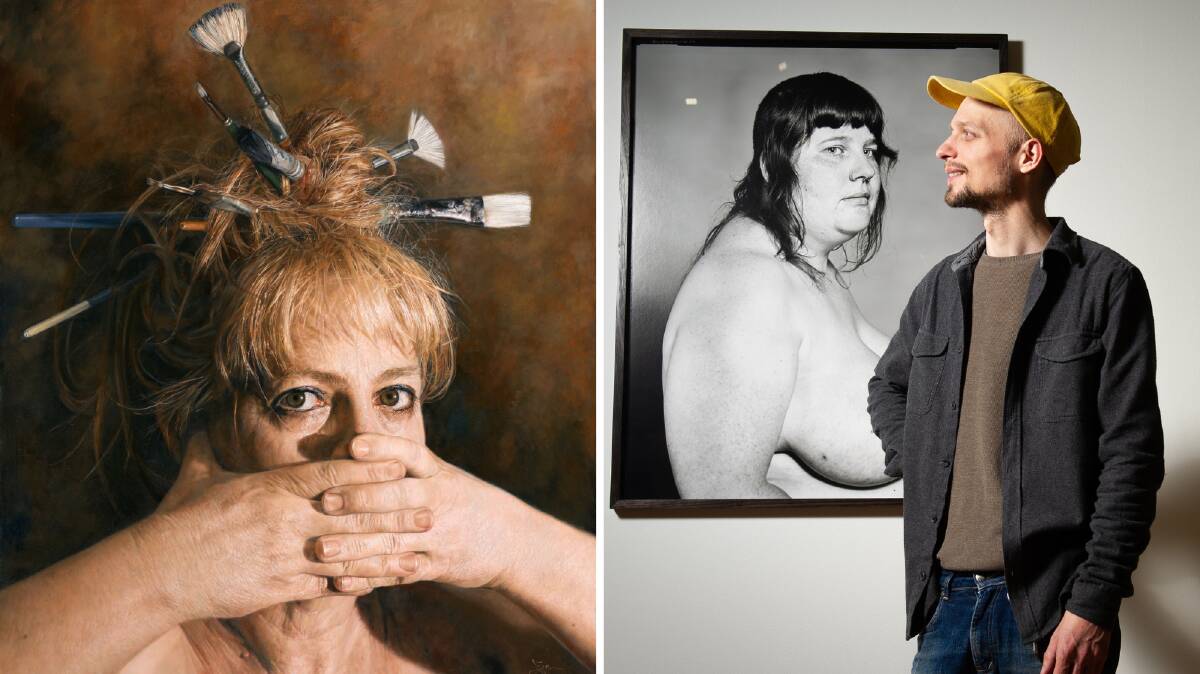 The 2022 Darling Portrait Prize winner, Jaq Grantford's self-portrait and the 2023 National Photographic Portrait Prize winner Shea Kirk, with his portrait titled Ruby. Pictures supplied and by Elesa Kurtz