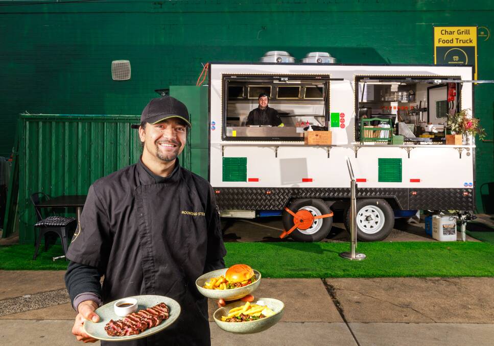 Moowing Steak co-owner Subash Karki outside the Braddon food van. Picture by Sitthixay Ditthavong