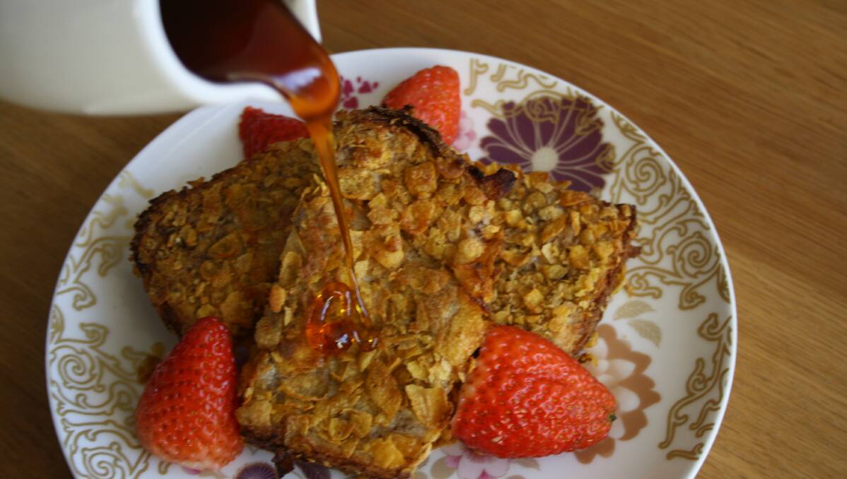 French toast fingers use corn flakes as a coating. 