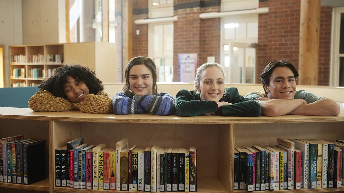 Bailey Hayward, Cassandra Helmot, Natalie English and Jaga Yap in The PM's Daughter, the Canberra-set TV series available as an educational resource. Picture supplied