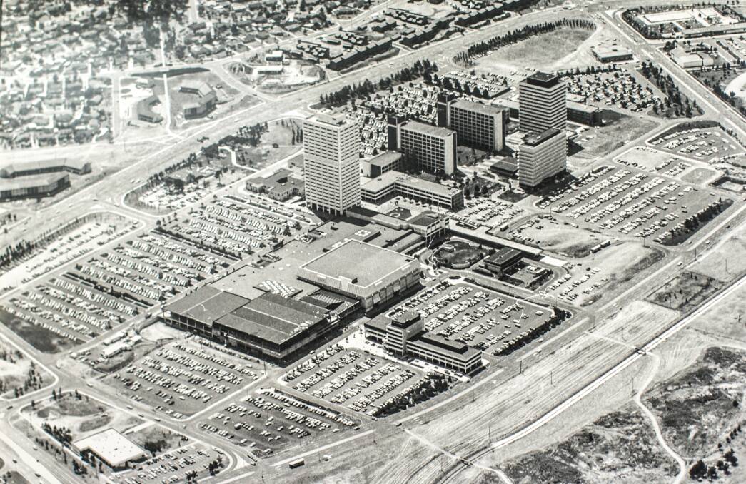 An aerial view of the Woden town centre, taken on December 21, 1976. Picture Canberra Times archives