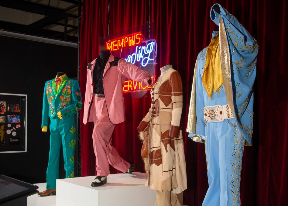 Four of the costumes from Elvis on display in Canberra. Picture by Elesa Kurtz