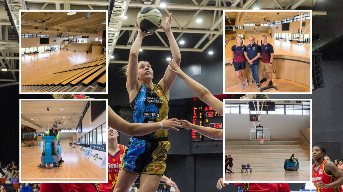 Radford staff chipped in to help get their new court ready for a surprise WNBL game on Thursday. Pictures by Keegan Carroll, Gary Ramage