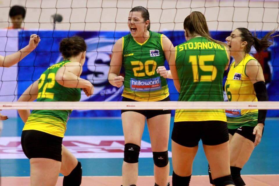 Elissa Blowes, number 20, playing for the Australian volleyball team. Picture: Supplied