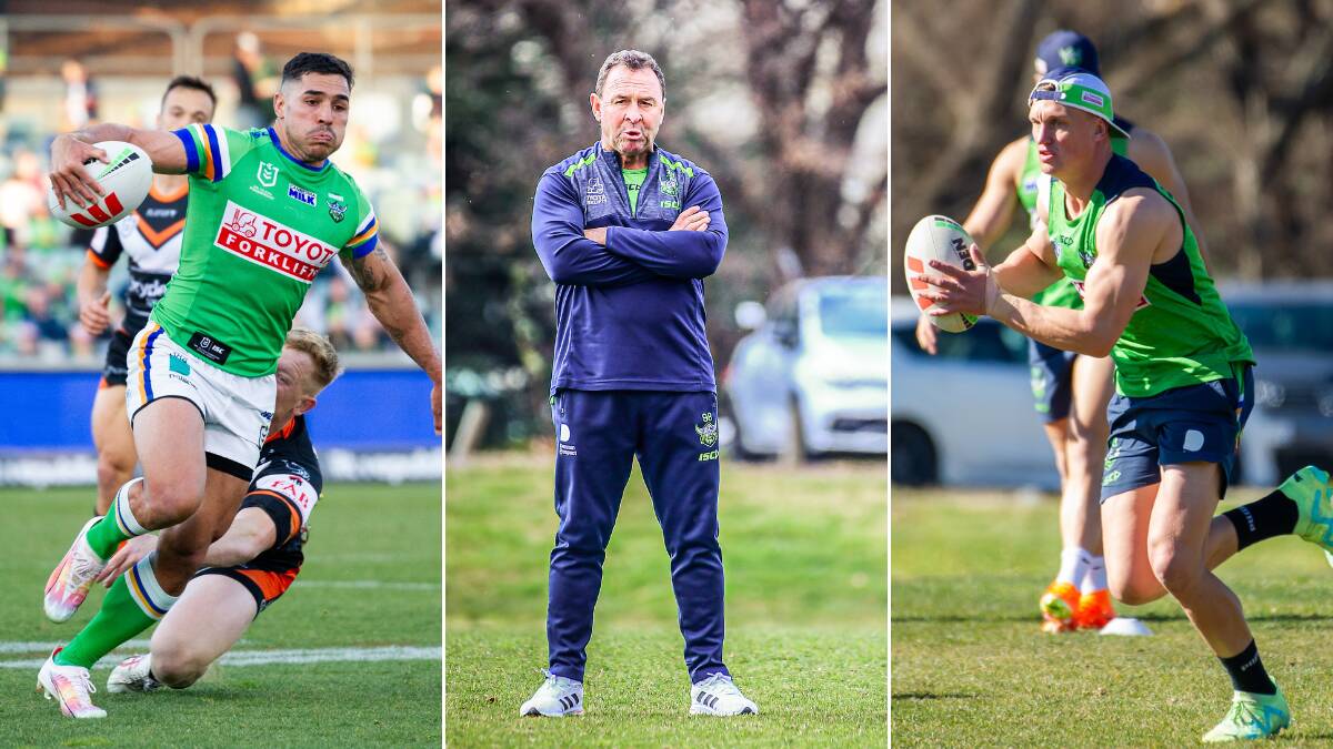 Jamal Fogarty, left, said Ricky Stuart made the call to move Jack Wighton to the centres. Pictures by Elesa Kurtz, Karleen Minney