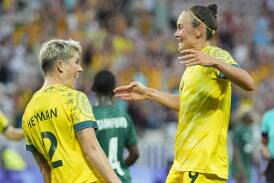 Michelle Heyman, left, scored the match-winner for the Matildas. Picture AP