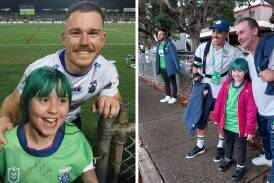Tom Starling with Lily after the game, and Lily meeting Jamal Fogarty and Ricky Stuart before kickoff.