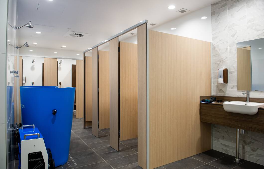 Venues Canberra staff were still putting the finishing touches on the change rooms on Tuesday. Picture by Elesa Kurtz