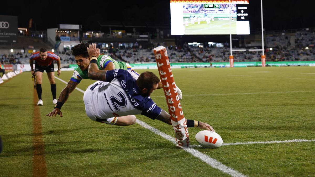 Kyle Feldt's second try was a spectacular put-down in the corner. Picture by Keegan Carroll