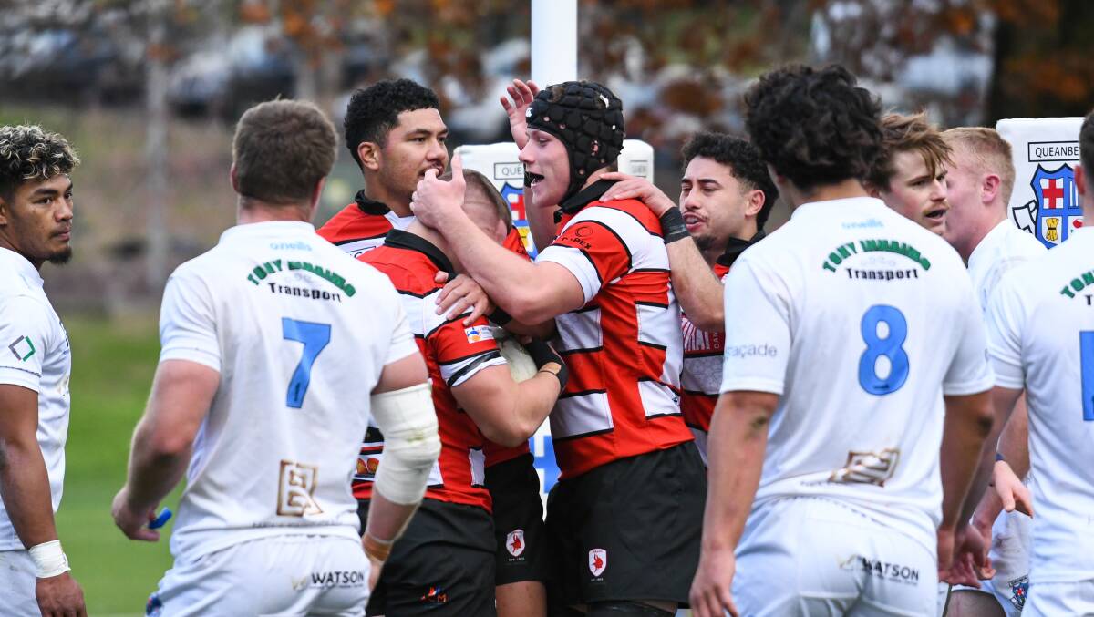 Vikings celebrate Joe Wadman's try. Picture by Sitthixay Ditthavong