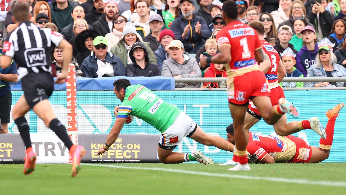 Jordan Rapana scored one of Canberra's five tries. Picture Getty Images