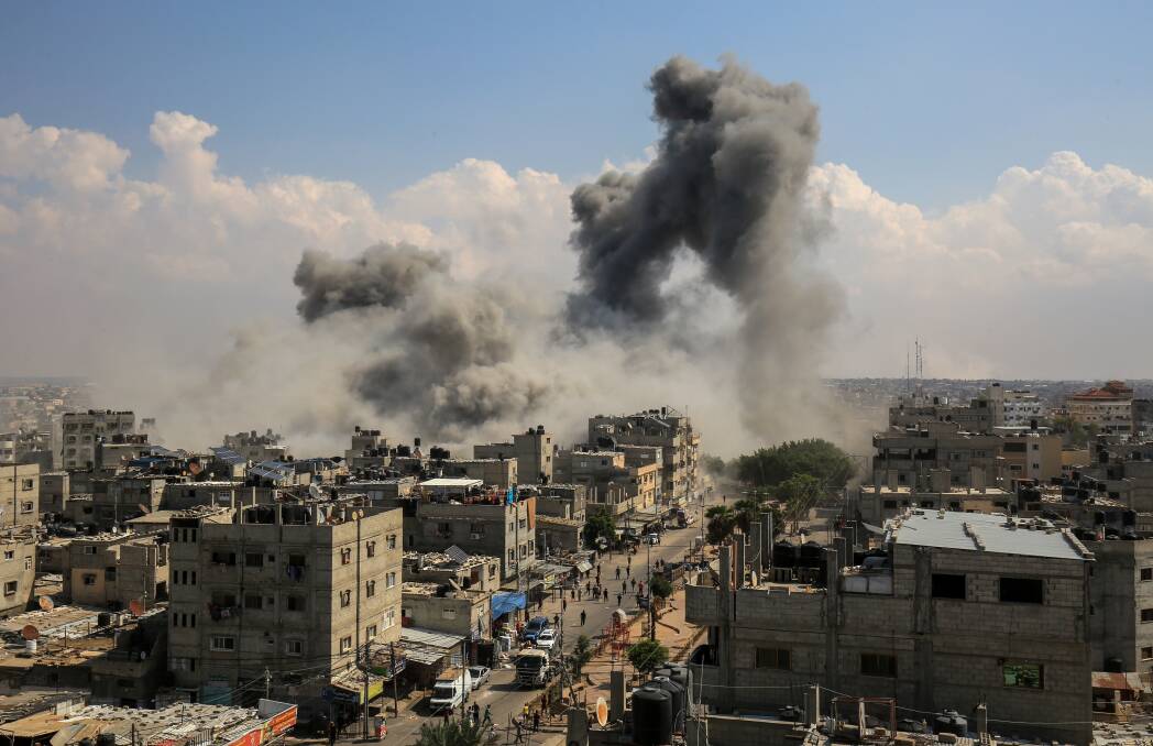 Smoke rises after Israeli air strikes of the city of Rafah in the southern Gaza Strip, October 10, 2023. Picture Shutterstock