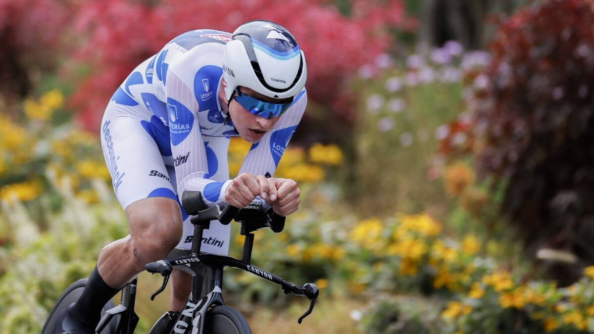 Jay Vine was a surprise winner of the elite men's time trial at the road cycling nationals. Picture EPA 
