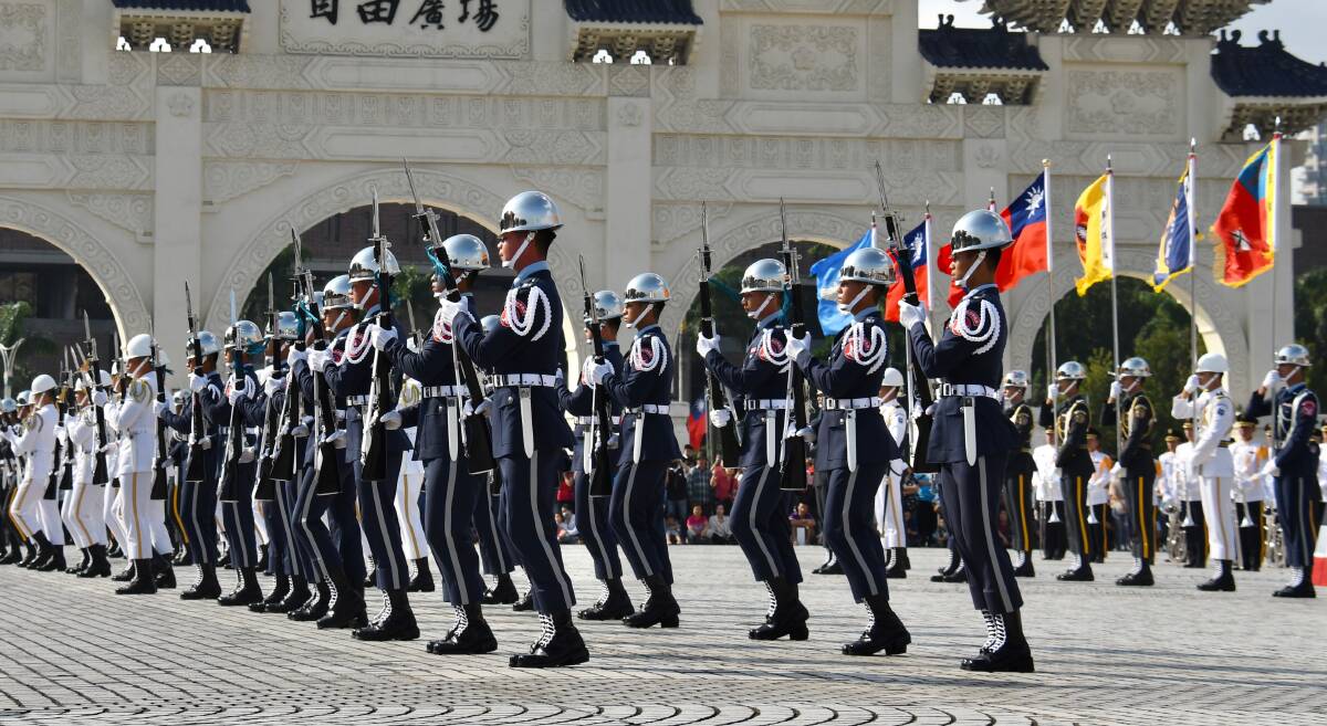 Taiwanese soldiers rehearse for Double Tenth Day celebrations in Taipei. Picture: Shutterstock