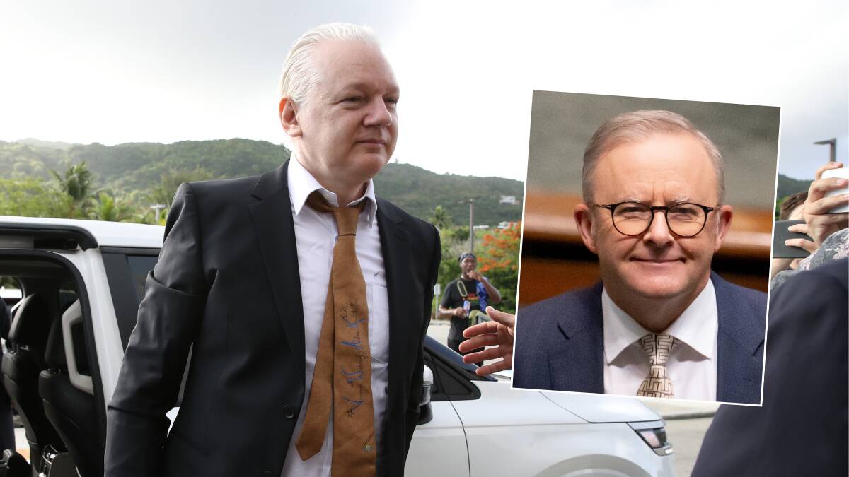 Julian Assange has been freed from prison and is bound for Australia, inset, Anthony Albanese. Pictures by Elesa Kurtz, Getty Images