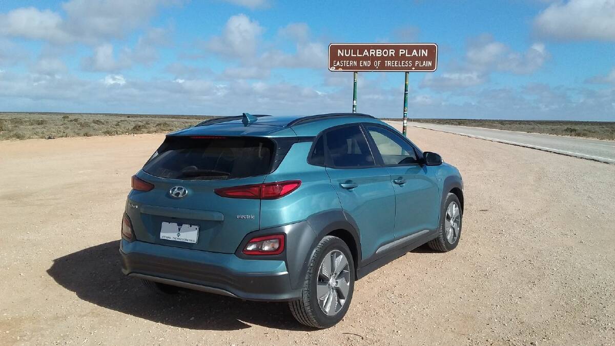The author's electric vehicle at the edge of the Nullabor. Picture supplied