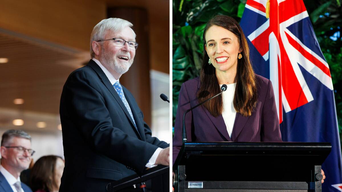 Former Australian prime minister Kevin Rudd and former New Zealand prime minister Jacinda Ardern. Pictures by Keegan Carroll, Getty