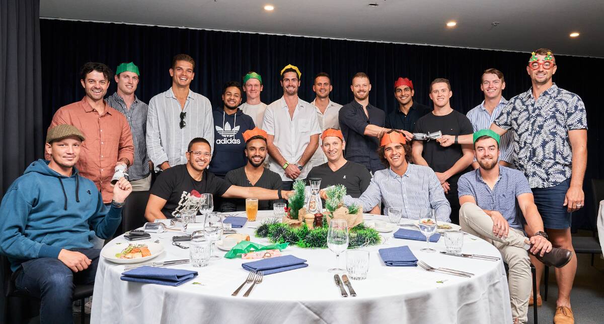 The Sydney Thunder enjoy Christmas Lunch in the BBL bubble. Picture: Matt Loxton