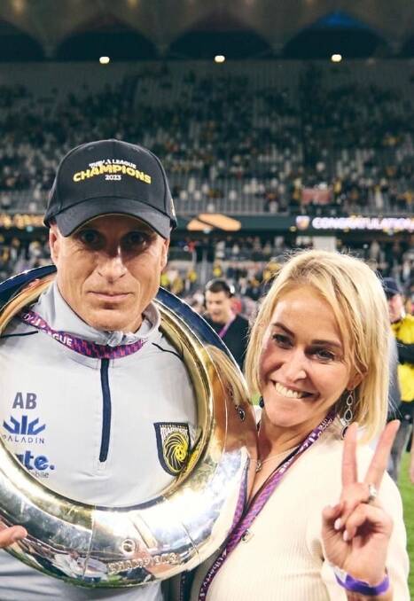 Bernal with wife Jaynie Wignall after last year's grand final win. Picture supplied