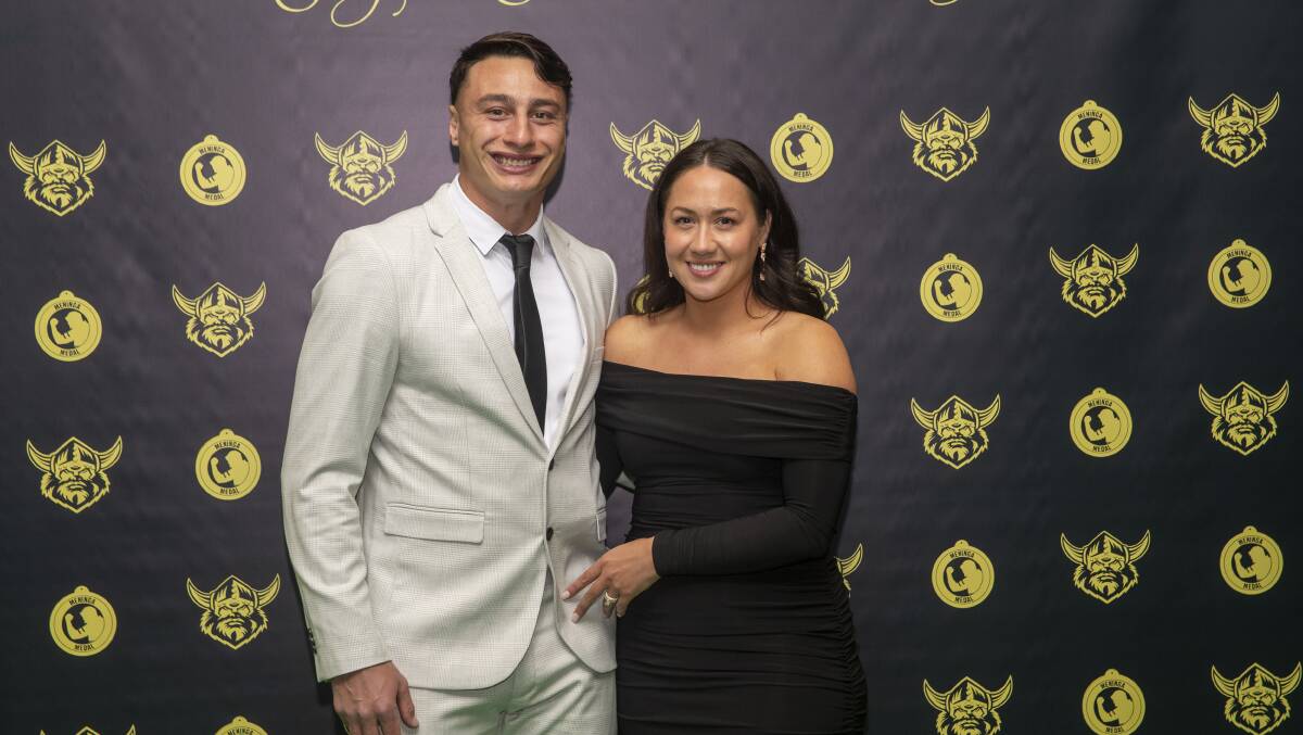 Nicoll-Klokstad with his wife Alexis at last year's Mal Meninga Medal presentation. Picture by Keegan Carroll