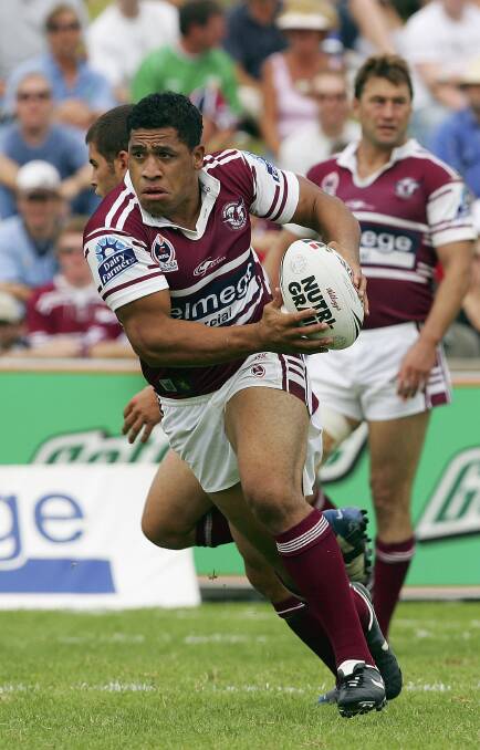 Albert's father John Hopoate in action for Manly. Picture Getty Images