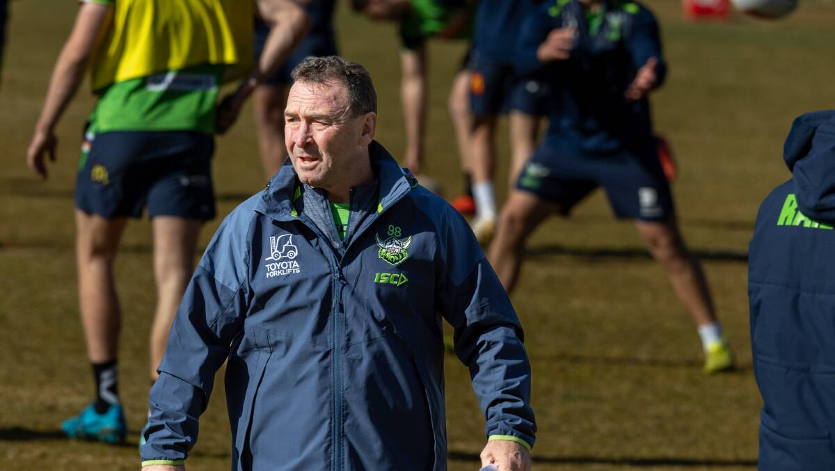 Canberra Raiders coach Ricky Stuart said the tape over the NRL's logo looked "silly", but his only focus was on beating Newcastle. Picture by Gary Ramage