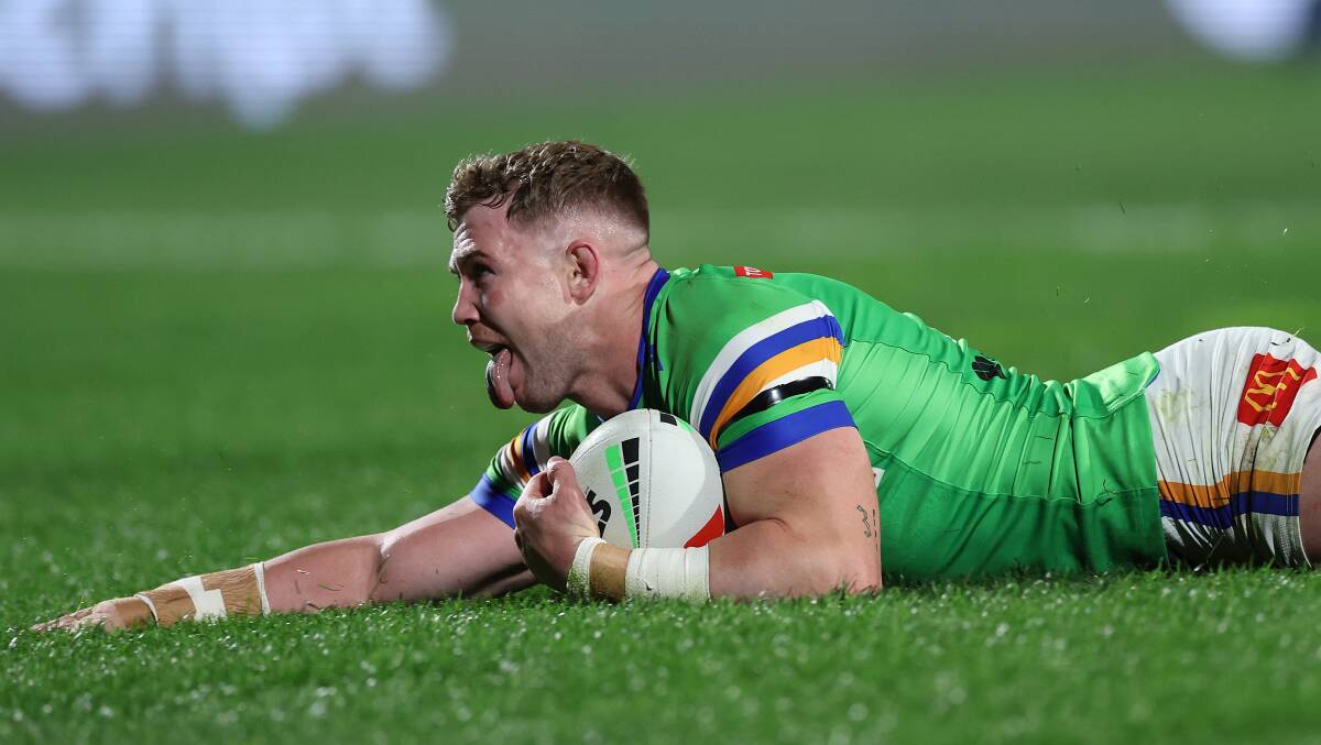 Raiders second-rower Hudson Young has been practising his grubbers this week. Picture Getty Images