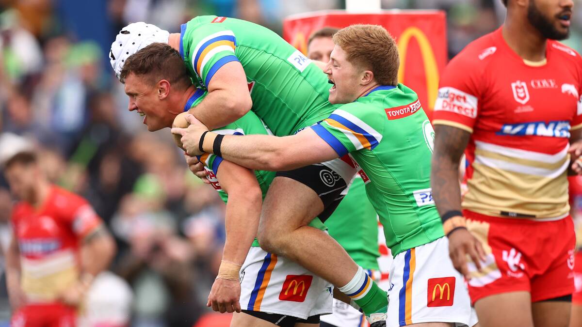 Raiders star Jack Wighton put all the contract controversy behind him to score a try in Canberra's win. Picture Getty Images