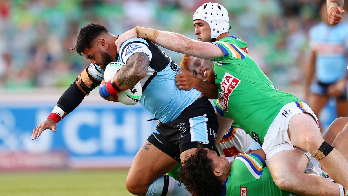Corey Horsburgh tackles Royce Hunt. Picture Getty Images