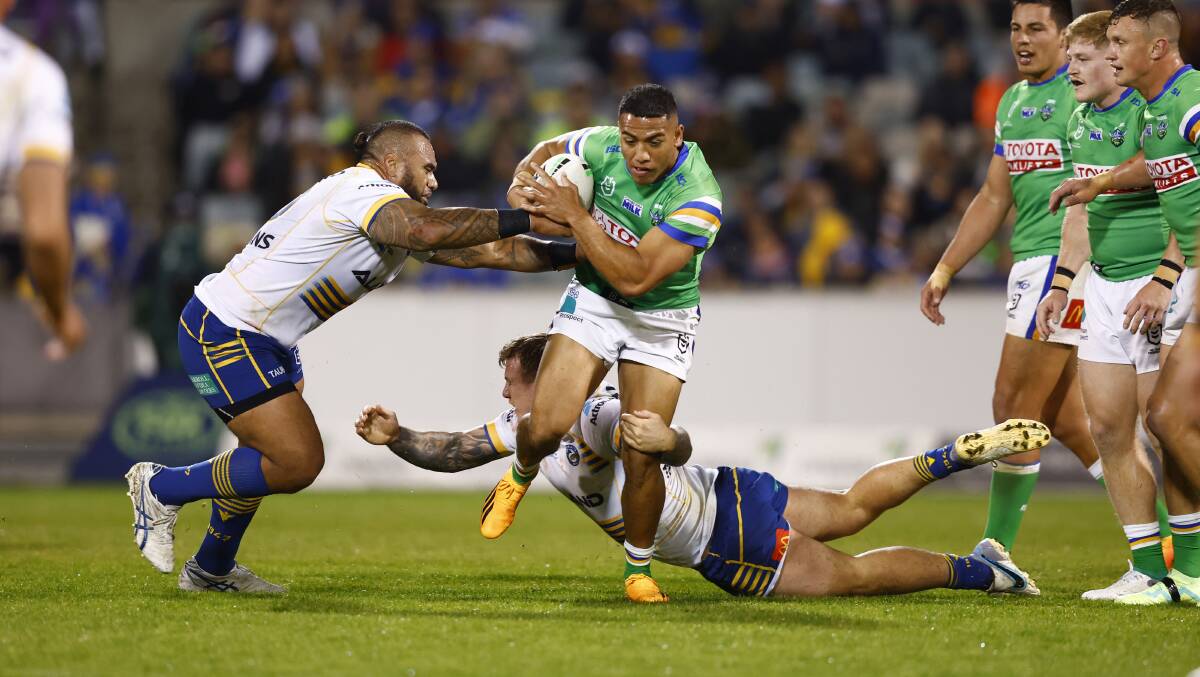 Raiders winger Albert Hopoate has overcome two knee reconstructions early in his career. Picture by Keegan Carroll
